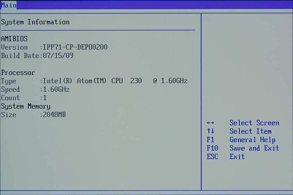 Main BIOS screen